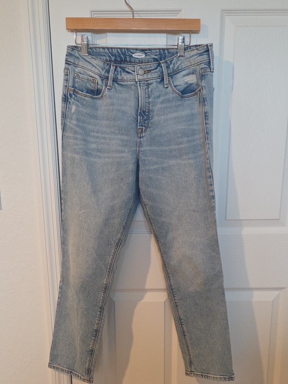 High Rise Power Straight Light Wash Denim Jeans Size 12